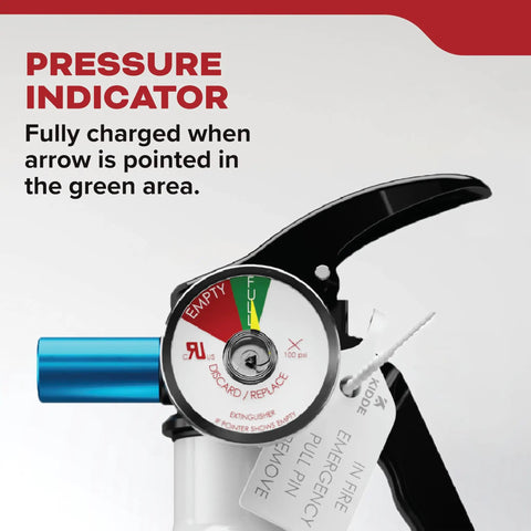 Vehicle Fire Extinguisher 5BC For Cars And Trucks All Metal Construction With Rust Resistant Handle Quick 8 To 12 Second Discharge Single Use Fire Suppression For Your Ride Easy Pull Pin Reliable Fire Protection, pressure indicator