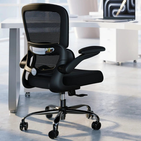 Back view of ergonomic office chair with adjustable lumbar support and breathable mesh seat for all day comfort at home or in the office.