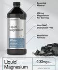 Liquid Magnesium Supplement With 400 Mg Per Serving, Trace Mineral Complex Including Sulfate, Lithium, And Boron, Vegetarian Non GMO Gluten Free Drops For Everyday Wellness And Vitality bottle in front view with label details highlighted