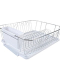 3 Piece Dish Rack Set With Cutlery Basket And Drainboard Tray Self Draining Open Wire Countertop Drying Rack In Chrome White