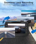 Dual Front And Rear Dash Cam For Cars With 1080P HD Recording, 170 Degree Wide Angle, showing seamless loop recording feature.