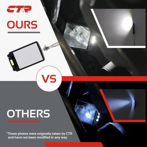 Comparison image of Telescoping Magnetic Pickup Tool Kit With Super Bright COB LED Square Inspection Mirror And Flexible Magnet Flashlight.