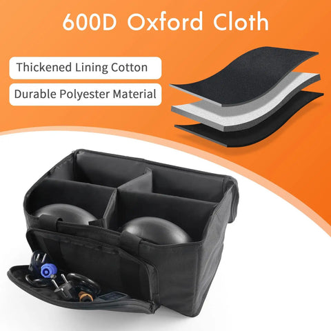 Waterproof Par Light Bag For Four Par Spotlight Lights with padded dividers and accessory pocket, shown with durable materials.