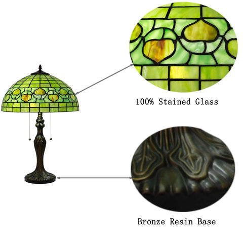 Tiffany Style Stained Glass Table Lamp 16 Inch Shade, 24 Inch Tall With Antique Bronze Base, UL Listed Reading Light