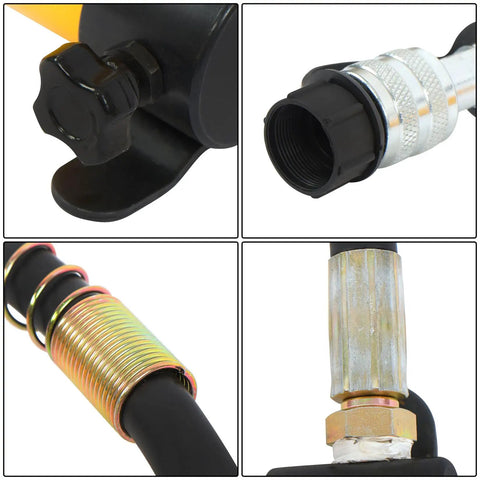 Close-up details of Pro Grade 15 Ton Hydraulic Knockout Punch Kit with One Half to Four Inch Conduit Hole Cutter and 10 Dies.