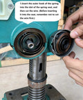 Installation of Heavy Duty Beefy Drill Press Return Springs 2 Pack Chrome Coated Steel on a bench drill machine.