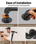 Step-by-step installation guide for Heavy Duty Industrial Staircase Handrails Nine Feet Long Cut From Solid Galvanized Steel Pipe.
