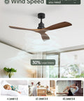 52 Inch No Light Ceiling Fan for Indoor Outdoor Use with Remote Control shown in a living room with wood blades