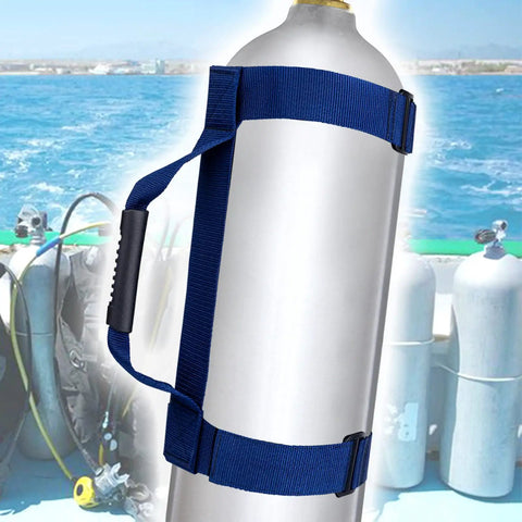 Blue Heavy Duty Scuba Tank Carrier With Adjustable Webbing Strap And Comfort Grip Handle Durable Nylon Cylinder Holder for Easy Transport of Air Tanks Secure Fit And Non Slip Grip