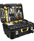 All In One 258 Piece Tool Kit With Rolling Tool Box And Socket Wrench Set Portable Mechanic Case, open view showing tools