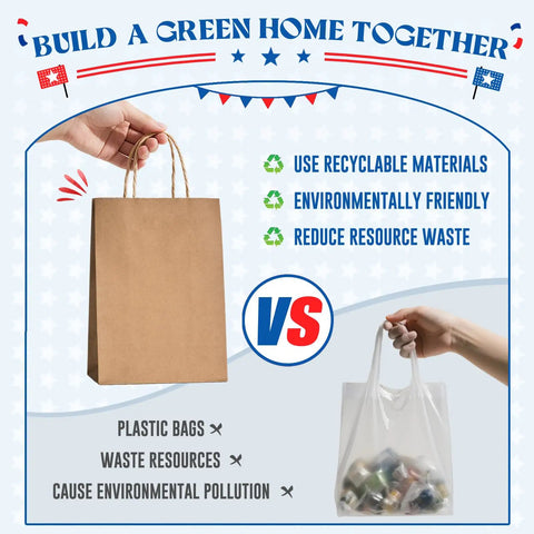 Brown Paper Bags 8x4.25x10.5 Inch 20 Pack With Handles Eco Friendly Kraft Gift Bags vs plastic bags infographic