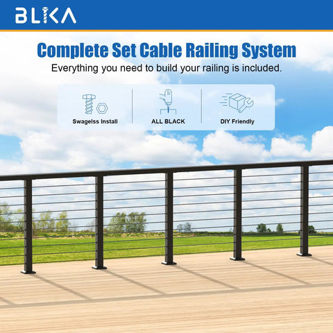 Kick Your Deck Up A Notch With This Straightforward Surface Mount Cable Railing Kit Covering 26 To 32 Feet Black Powder Coated Stainless Steel Posts.