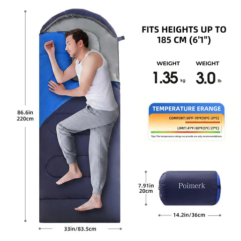 Lightweight Three Season Camping Sleeping Bag For Adults And Kids With Compression Sack Ultra Compact Backpacking Gear