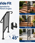 Adjustable 2 Pack Outdoor Stair Handrail Kit Tough As Nails Built With Galvanized Steel And Black Powder Coated Industrial Pipe Style featuring adaptable support for brick, wooden, and concrete steps.