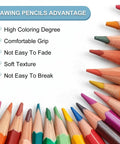 Set of colored sketch pencils with benefits: high coloring degree, comfortable grip, soft texture, durable, fade resistant.