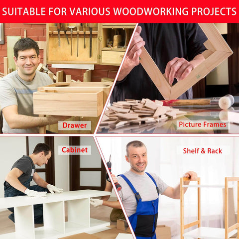 Woodworkers using 90 Degree Right Angle Clamps for drawers, picture frames, cabinets, and racks. Suitable for woodworking projects.