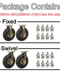 Image showing Zero Fuss Heavy Duty Casters With Pneumatic Rubber Tires, includes 8-inch fixed and swivel wheels with hardware.