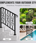Heavy Duty Wrought Iron Porch Railing For Outdoor Stairs Rock Solid Adjustable Handrail fits 2 to 3 steps by the poolside
