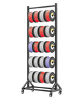 Badass Heavy Duty Steel Storage Rack Built Different For Garage Organization setup holding vinyl rolls on wheeled base.