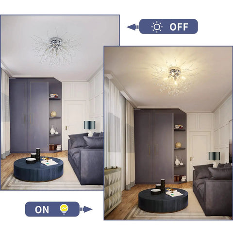 4 Light Crystal Sputnik Ceiling Fixture Chrome Finish Semi Flush Mount For Bedroom Kitchen Hallway Entryway And Bathroom