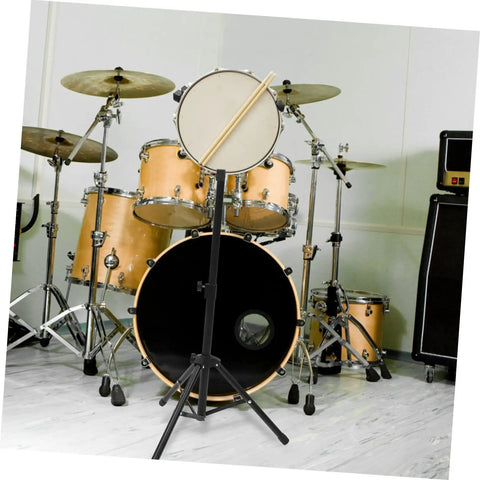 Heavy Duty Alloy Folding Drum Rack With Hinged Height Adjustment Quick Release Clamps Snare Bass Drum Holder in music studio.