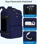 Go To Underseat Personal Item Travel Backpack With 10 Pockets And 180 Degree Opening 15.6 Inch Laptop Carry On Bag Navy Blue