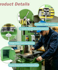 Jaryannix 1.5Kw Benchtop Mill Drill With Brushless Motor And 3-Axis Digital R8 Spindle Taper For Precision Metalworking showing details of features.
