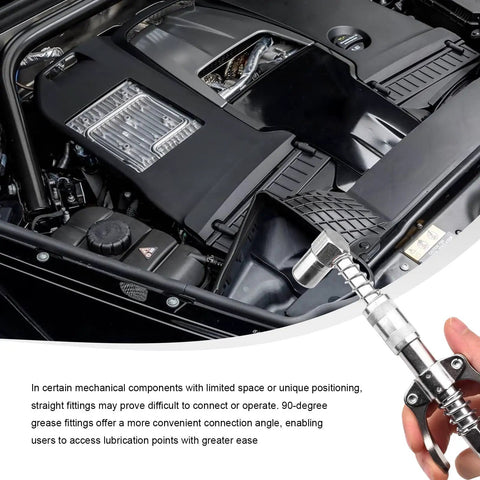 90 Degree Grease Coupler Adapter for Right Angle Access in Tight Spots used in car engine lubrication