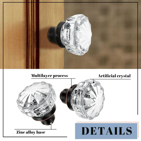 4 Pack Fluted Glass Door Knobs With Spindles Mortise Style Antique Bronze Interior Door Hardware For Homes And Offices Boss Vintage Crystal Look Replacement Knobs showcasing zinc alloy base and artificial crystal design