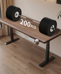 Straight Up Solid Wood Electric Standing Desk With Drawers, adjustable height workbench holding 200 KG weights.