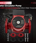Whisper Quiet Hot Water Circulation Pump For Smooth Home Heating 230V 1 6Hp features a red body with flanged hookup and wiring.
