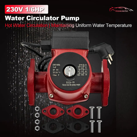 Whisper Quiet Hot Water Circulation Pump For Smooth Home Heating 230V 1 6Hp features a red body with flanged hookup and wiring.