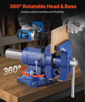 Heavy Duty Bench Vise With 6.5 Inch Jaw Width And 5 Inch Opening, featuring 360 degree swivel base in use