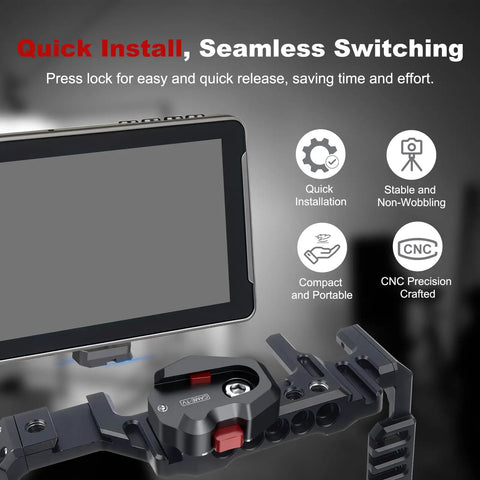Compact Aluminum Quick Release Plate System with One Quarter Inch Screw for Camera Tripods Gimbals setup with monitor