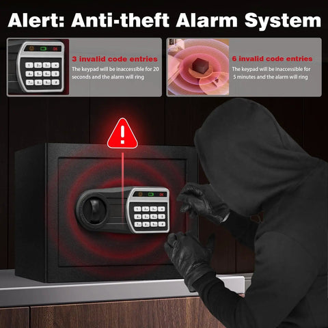 1.6 Cuft Home Safe Box With Fireproof Waterproof Bag Anti Theft Digital Keypad Smart Alert System Spare Keys Removable Shelf LED Light Perfect For Docs Jewelry Laptops And Meds in use with alarm system activated
