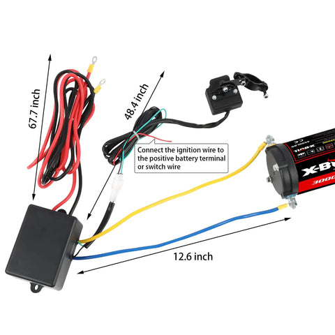 Electrical wiring and components for 12V 3000Lbs Winch With Synthetic Rope For ATV UTV Off Road Beefy Workhorse setup.