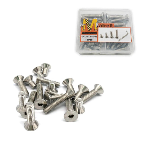 18 Piece 1/4-20 Countersunk Head Socket Cap Screws Set With Allen Keys In 304 Stainless Steel Four Lengths