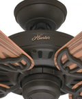 Close-up of Bridgeport 52 Inch New Bronze Indoor Outdoor Ceiling Fan with Oak Blades and Whisper Wind Motor