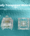 Magnetic Jade Max Linear Keyboard Switches with fully transparent housing and gold plated spring, showing permanent magnet technology