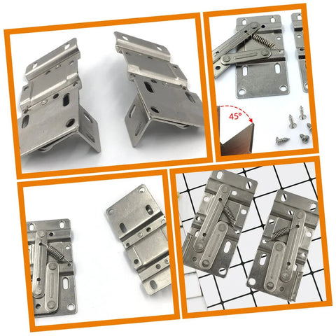 4-pack hidden spring cabinet hinges for drop-leaf cabinets; metal, silver.