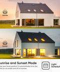 House at sunrise and sunset showcasing 4 Pack Smart Dimmer Switch For Alexa And Google Home No Brainer Setup with light schedules.