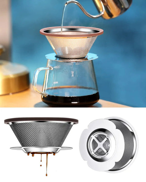 Stainless Steel Pour Over Coffee Dripper Cone 1 To 3 Cup, Reusable Paperless Metal Filter, Easy Clean, Fits Most Cups