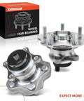 Two Pack Rear Wheel Bearing And Hub Assembly With ABS For FWD Toyota Lexus And Scion Models 2006 Through 2021 Including RAV4 HS250h NX200t NX300 NX300h iM And tC Not For AWD 5 Lug Bolt Pattern Plug N Play Direct Fit Replacement, product image showing assembly and packaging.