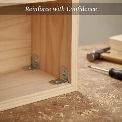 Right Angle Corner Bracket For Woodworking And DIY Furniture Repair Slim Silver Metal Brace Plate For 90 Degree Joints