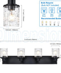 Dimensions of 4 Light Matte Black Bathroom Vanity Lights Over Mirror With Clear Glass Grid Shades, Dope Modern Farmhouse Wall Sconce