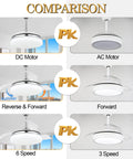 Comparison image of DC motor with Dope 60 Inch Farmhouse Ceiling Fan With Lights Reversible Quiet DC Motor Fandelier features.