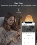 4MP QHD Indoor Pan Tilt Security Cam With Plug In WiFi Night Vision Baby Monitor 2 Way Audio Motion Tracking And Sound Alerts 2560x1440 2 4GHz Home Surveillance camera interface displayed on smartphone with night vision image
