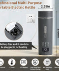 Travel Electric Kettle With 6 Temperature Presets, LCD Display, 304 Stainless Steel, 450ml Capacity shown plugged in upright