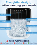 Portable Countertop Ice Maker With Handle Serving Up Fresh Bullet Ice In Under Ten Minutes Delivering Twenty Six Pounds Daily, showing control panel and bullet ice.