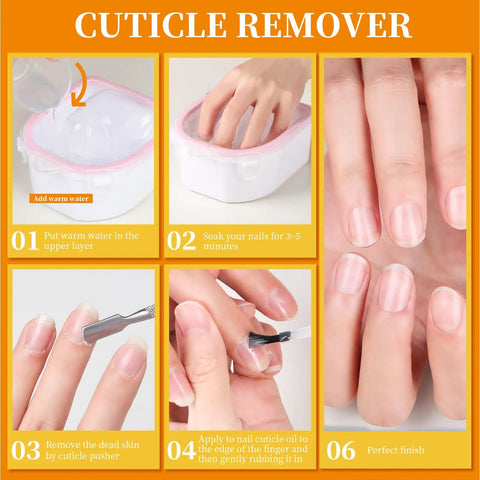 Steps using the Nail Soaking Bowl Kit for At Home Manicure with Acetone Proof Hand Bowl Gel Polish and Dip Powder Remover